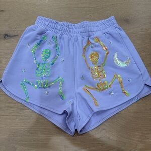 Queen of Sparkles Lavender Dancing Skeleton Shorts NWOT. Small and XS